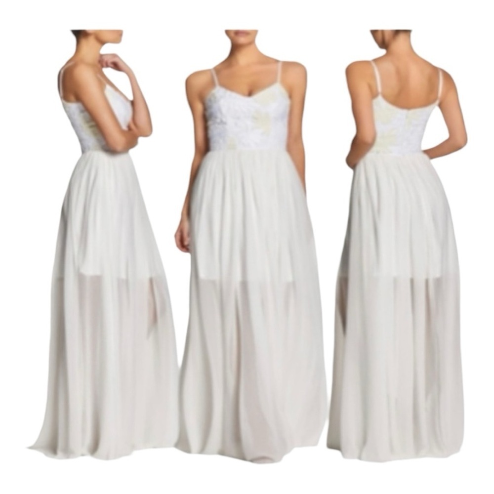 Dress the Population Asha Lace Maxi Dress Ivory Size L Wedding Bridal